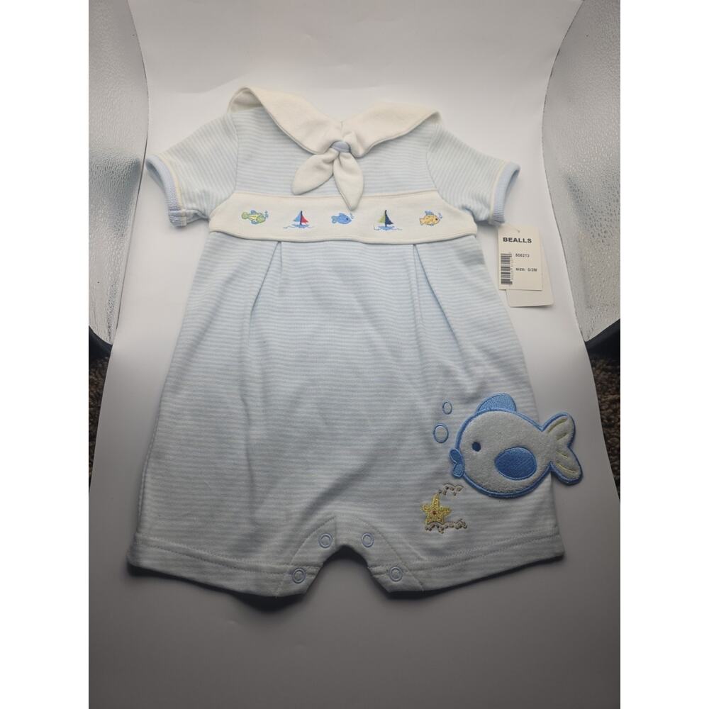 Vintage Sunshine Baby Outfit Fish Boat 0-3M NEW
